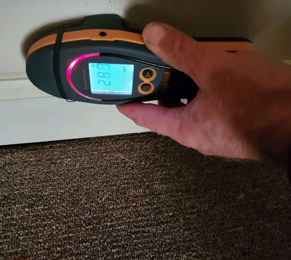 Moisture detection at baseboard during Burst Pipe Cleanup in Ridge Wood Heights